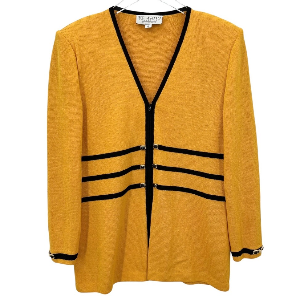 St.‎ John Collection Santana Knit Cardigan Size 8 Yellow Black Stripe Jacket